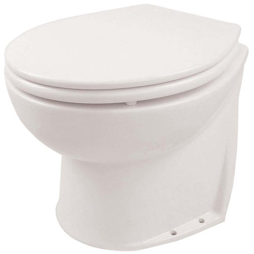 24 Volt Salt Water Deluxe Silent Flush Electric Toilet 14" Compact Height Slanted Back