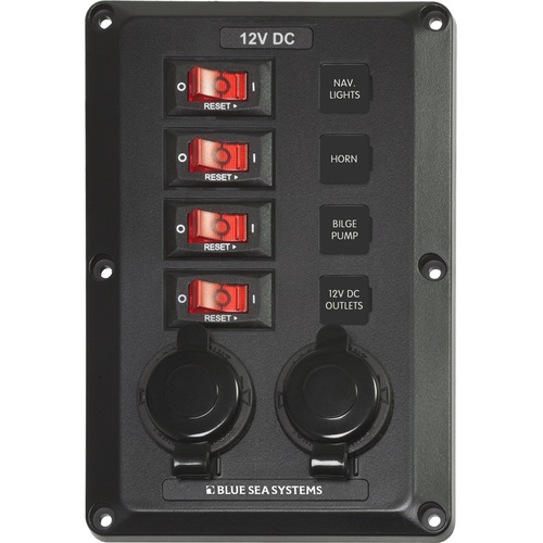 4 Position with 12V Sockets, BelowDeck Circuit Breaker Panel