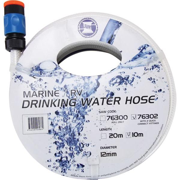 Drinking Water Hose w/ 2 PVC Quick Connect Fittings - 12mm x 10m - Per Roll