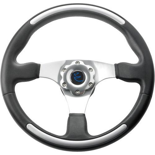 Three Spoke Steering Wheel - Black w/ Aluminium Inserts